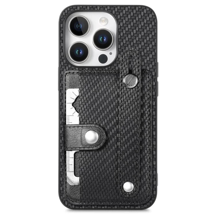 C1-01 For iPhone 16 Pro Max Case Wristband Anti-Drop Leather Back Cover with Card Holder, Card Knife