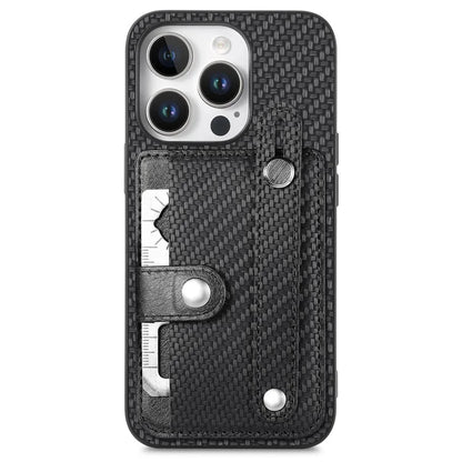 C1-01 For iPhone 16 Pro Max Case Wristband Anti-Drop Leather Back Cover with Card Holder, Card Knife