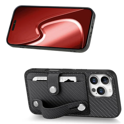 C1-01 For iPhone 16 Pro Max Case Wristband Anti-Drop Leather Back Cover with Card Holder, Card Knife