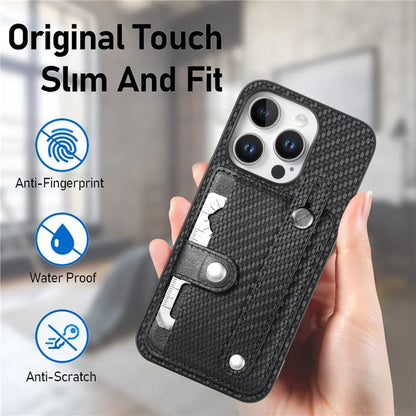 C1-01 For iPhone 16 Pro Max Case Wristband Anti-Drop Leather Back Cover with Card Holder, Card Knife
