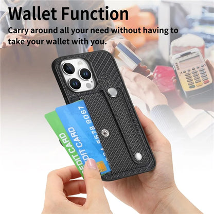 C1-01 For iPhone 16 Pro Max Case Wristband Anti-Drop Leather Back Cover with Card Holder, Card Knife