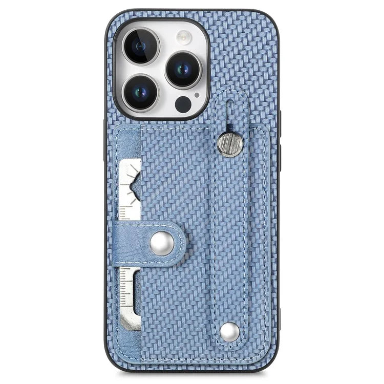 C1-01 For iPhone 16 Pro Max Case Wristband Anti-Drop Leather Back Cover with Card Holder, Card Knife