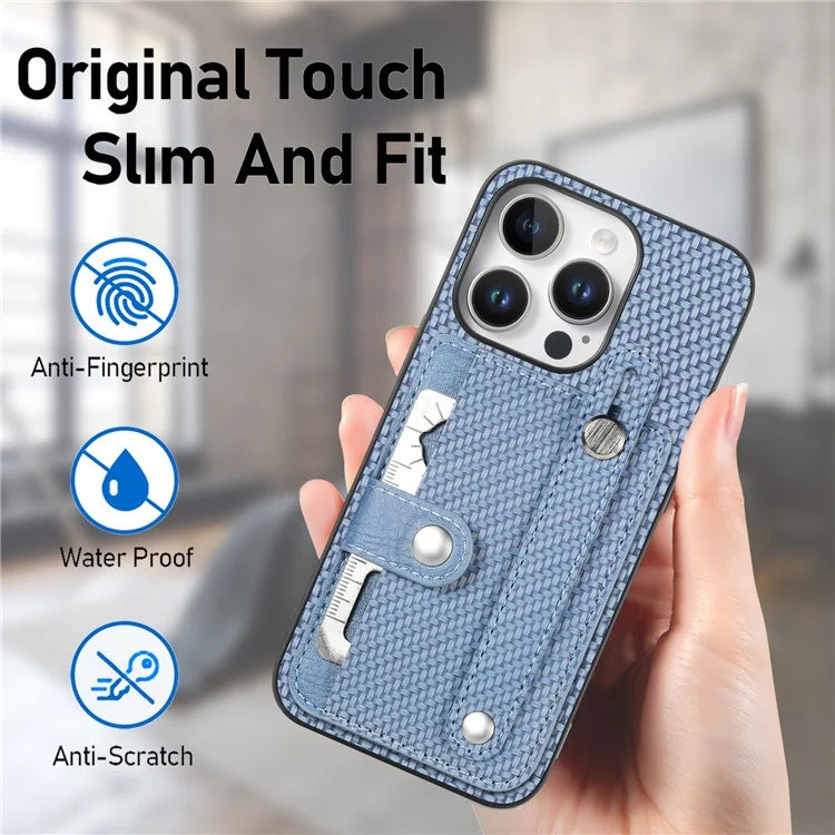 C1-01 For iPhone 16 Pro Max Case Wristband Anti-Drop Leather Back Cover with Card Holder, Card Knife