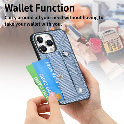 C1-01 For iPhone 16 Pro Max Case Wristband Anti-Drop Leather Back Cover with Card Holder, Card Knife