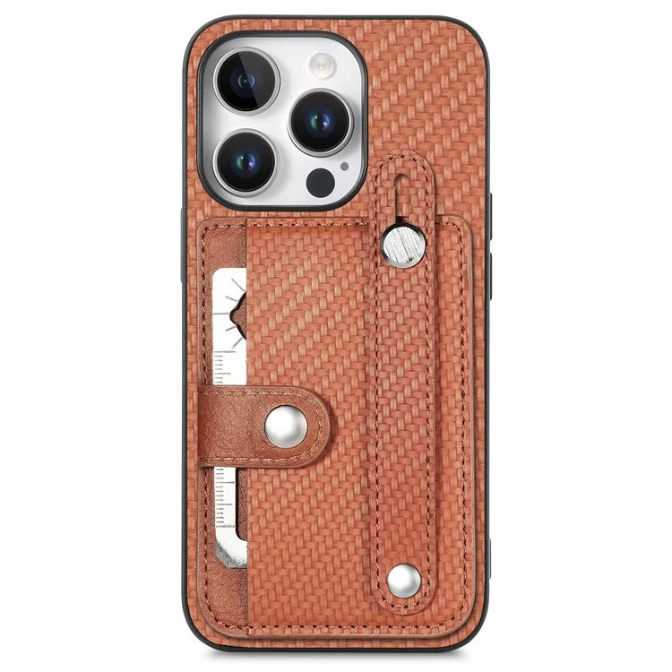 C1-01 For iPhone 16 Pro Max Case Wristband Anti-Drop Leather Back Cover with Card Holder, Card Knife
