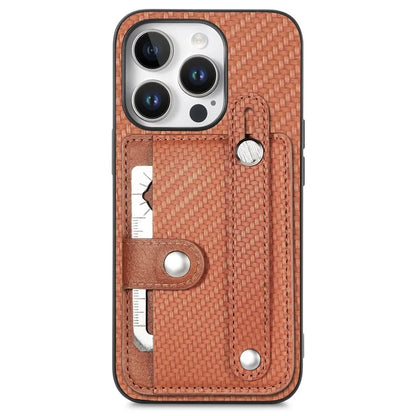 C1-01 For iPhone 16 Pro Max Case Wristband Anti-Drop Leather Back Cover with Card Holder, Card Knife