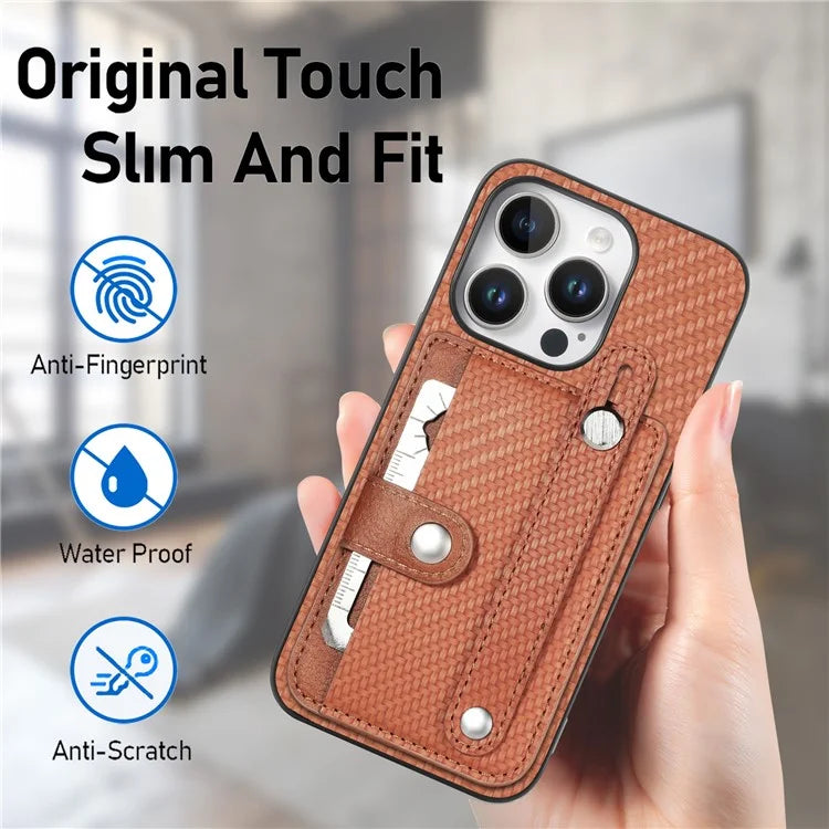 C1-01 For iPhone 16 Pro Max Case Wristband Anti-Drop Leather Back Cover with Card Holder, Card Knife