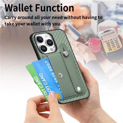 C1-01 For iPhone 16 Pro Max Case Wristband Anti-Drop Leather Back Cover with Card Holder, Card Knife