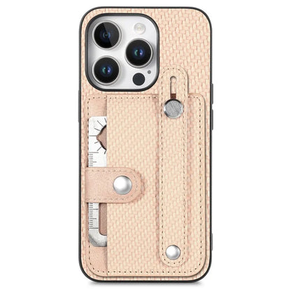 C1-01 For iPhone 16 Pro Max Case Wristband Anti-Drop Leather Back Cover with Card Holder, Card Knife