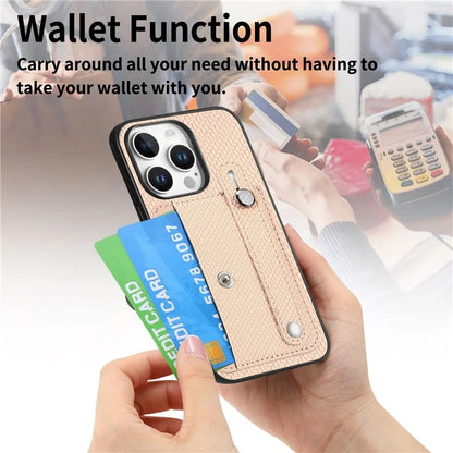 C1-01 For iPhone 16 Pro Max Case Wristband Anti-Drop Leather Back Cover with Card Holder, Card Knife