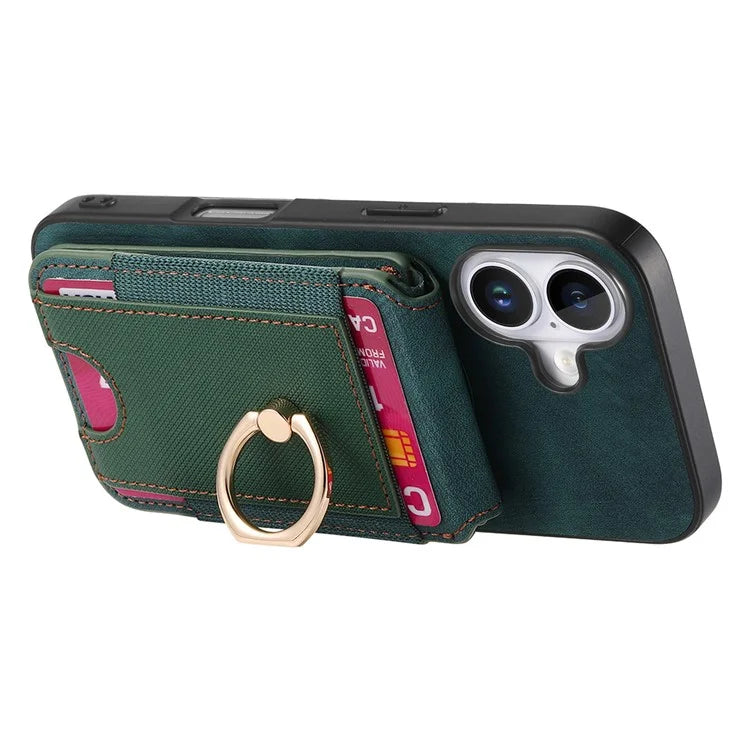 D14 For iPhone 16 Plus Case Vertical Flip Card Holder Ring Holder Kickstand Leather Back Cover