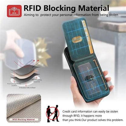 D14 For iPhone 16 Plus Case Vertical Flip Card Holder Ring Holder Kickstand Leather Back Cover