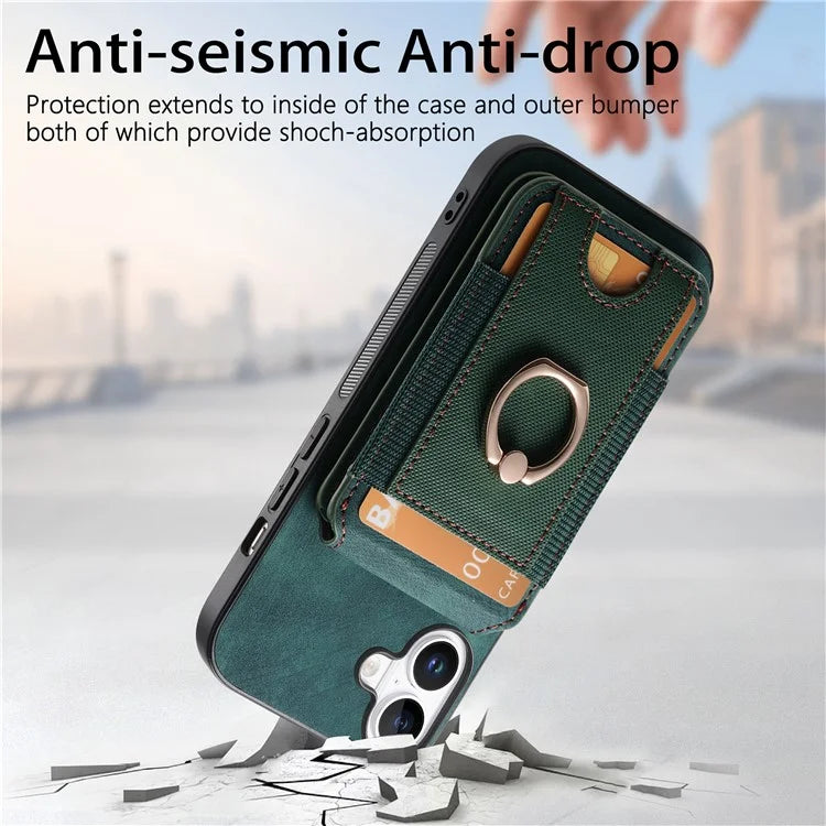 D14 For iPhone 16 Plus Case Vertical Flip Card Holder Ring Holder Kickstand Leather Back Cover