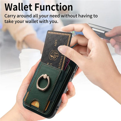 D14 For iPhone 16 Plus Case Vertical Flip Card Holder Ring Holder Kickstand Leather Back Cover