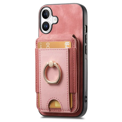 D14 For iPhone 16 Plus Case Vertical Flip Card Holder Ring Holder Kickstand Leather Back Cover
