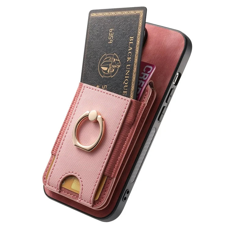 D14 For iPhone 16 Plus Case Vertical Flip Card Holder Ring Holder Kickstand Leather Back Cover