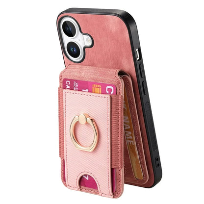 D14 For iPhone 16 Plus Case Vertical Flip Card Holder Ring Holder Kickstand Leather Back Cover