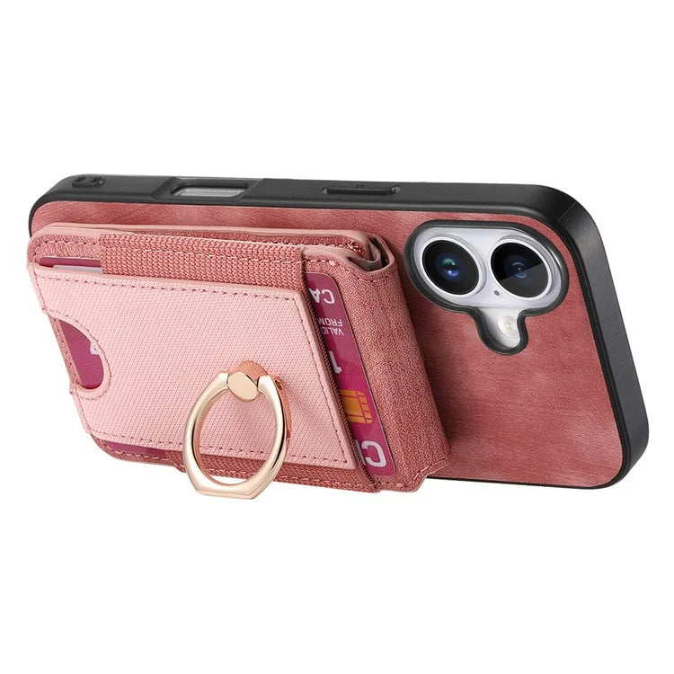 D14 For iPhone 16 Plus Case Vertical Flip Card Holder Ring Holder Kickstand Leather Back Cover