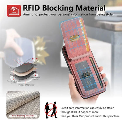 D14 For iPhone 16 Plus Case Vertical Flip Card Holder Ring Holder Kickstand Leather Back Cover