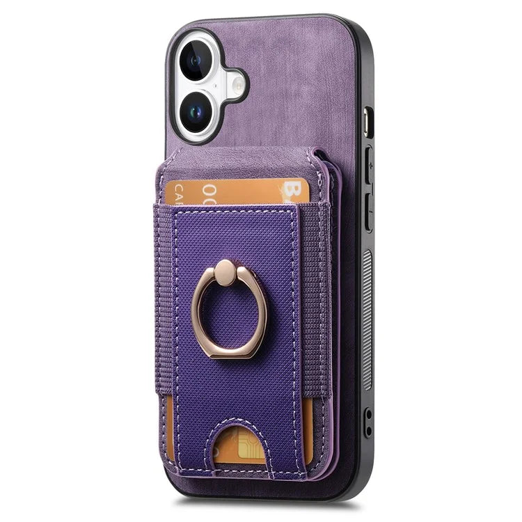 D14 For iPhone 16 Plus Case Vertical Flip Card Holder Ring Holder Kickstand Leather Back Cover