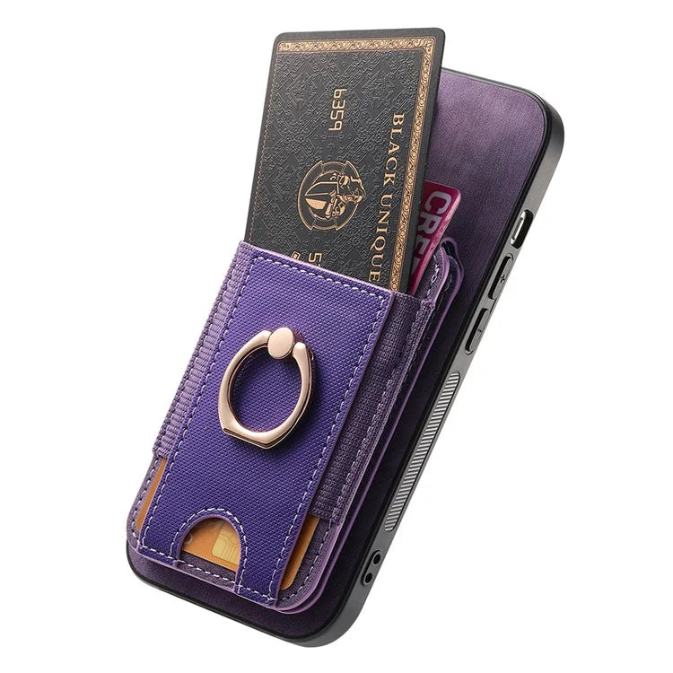 D14 For iPhone 16 Plus Case Vertical Flip Card Holder Ring Holder Kickstand Leather Back Cover