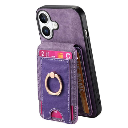D14 For iPhone 16 Plus Case Vertical Flip Card Holder Ring Holder Kickstand Leather Back Cover