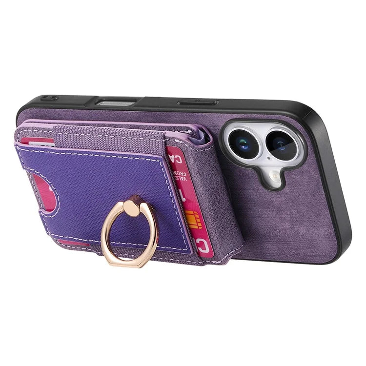 D14 For iPhone 16 Plus Case Vertical Flip Card Holder Ring Holder Kickstand Leather Back Cover
