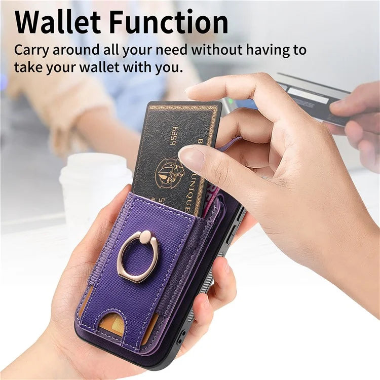 D14 For iPhone 16 Plus Case Vertical Flip Card Holder Ring Holder Kickstand Leather Back Cover
