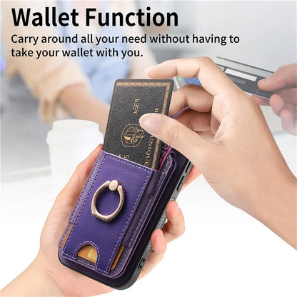 D14 For iPhone 16 Plus Case Vertical Flip Card Holder Ring Holder Kickstand Leather Back Cover