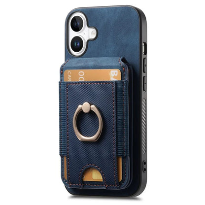 D14 For iPhone 16 Plus Case Vertical Flip Card Holder Ring Holder Kickstand Leather Back Cover