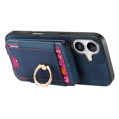 D14 For iPhone 16 Plus Case Vertical Flip Card Holder Ring Holder Kickstand Leather Back Cover