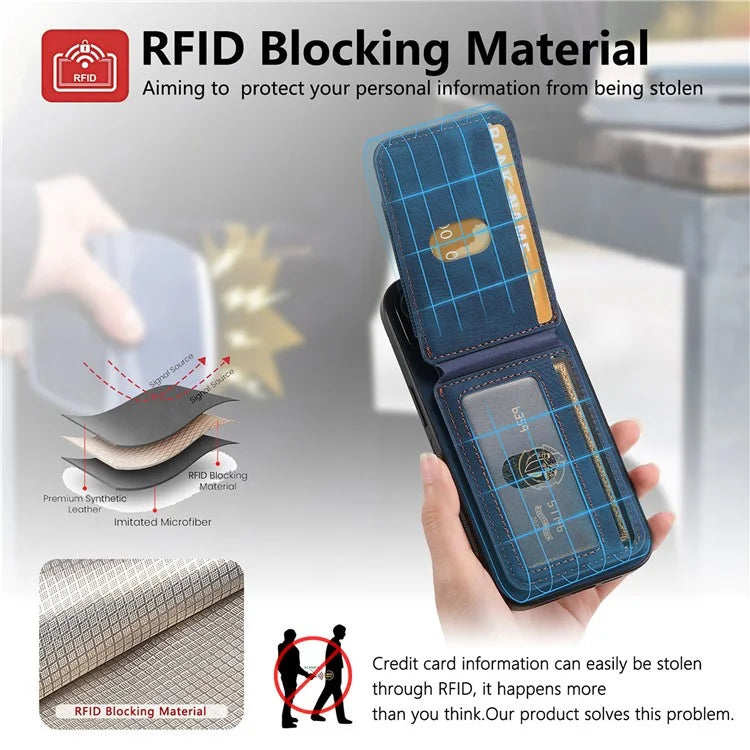 D14 For iPhone 16 Plus Case Vertical Flip Card Holder Ring Holder Kickstand Leather Back Cover