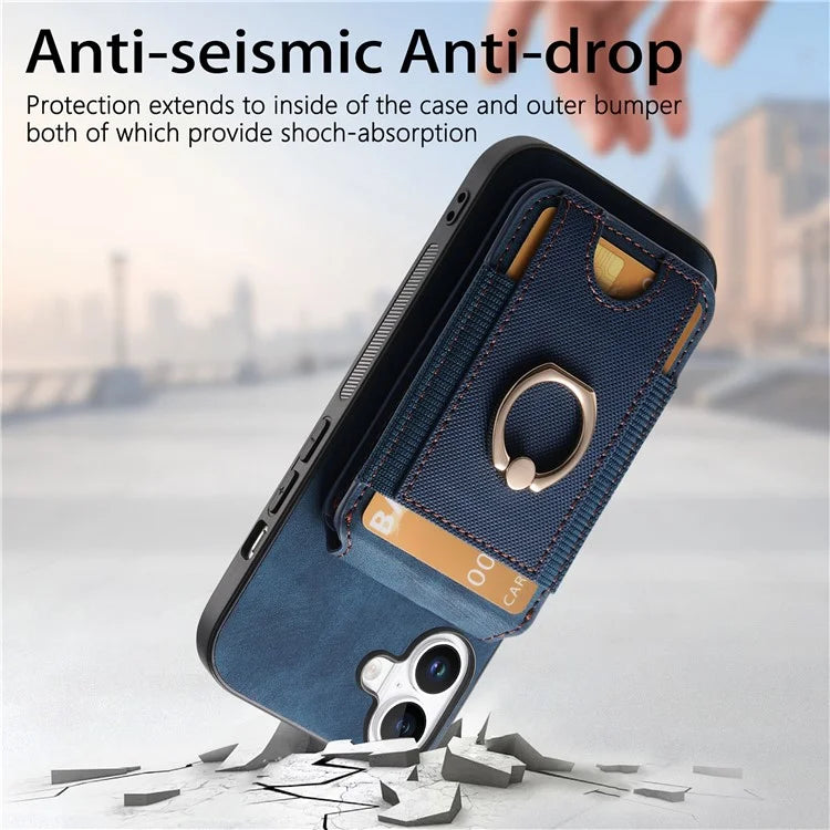 D14 For iPhone 16 Plus Case Vertical Flip Card Holder Ring Holder Kickstand Leather Back Cover