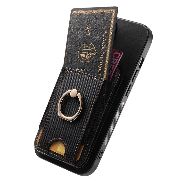 D14 For iPhone 16 Plus Case Vertical Flip Card Holder Ring Holder Kickstand Leather Back Cover