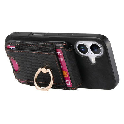 D14 For iPhone 16 Plus Case Vertical Flip Card Holder Ring Holder Kickstand Leather Back Cover