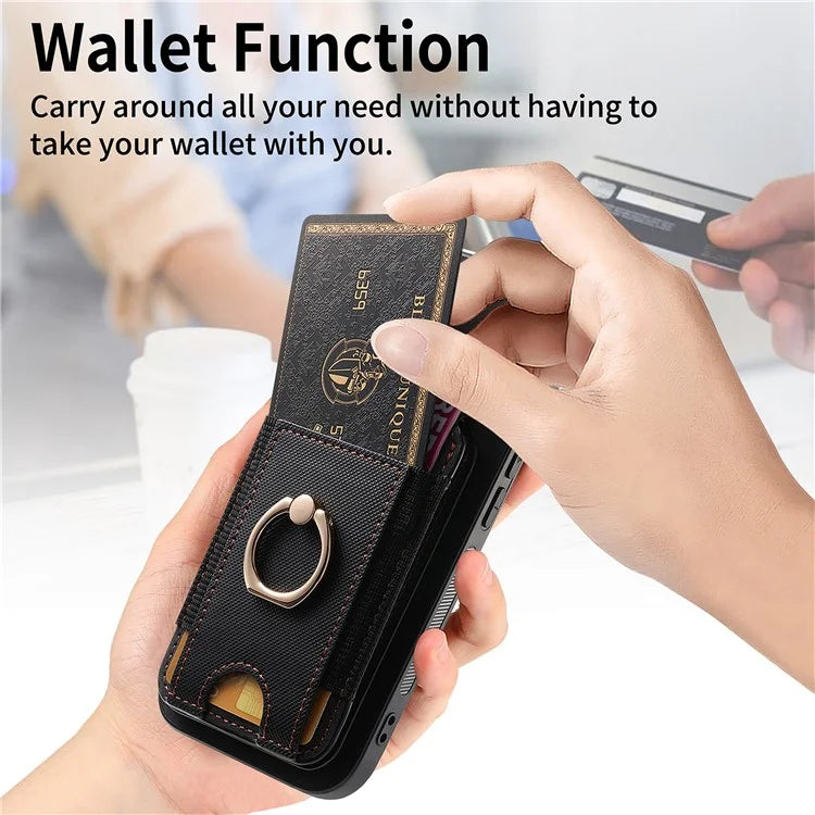 D14 For iPhone 16 Plus Case Vertical Flip Card Holder Ring Holder Kickstand Leather Back Cover