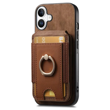 D14 For iPhone 16 Plus Case Vertical Flip Card Holder Ring Holder Kickstand Leather Back Cover