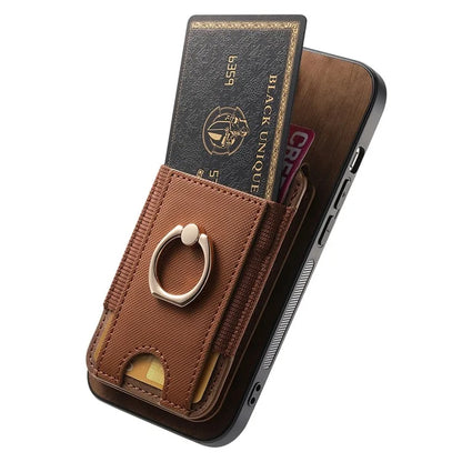 D14 For iPhone 16 Plus Case Vertical Flip Card Holder Ring Holder Kickstand Leather Back Cover