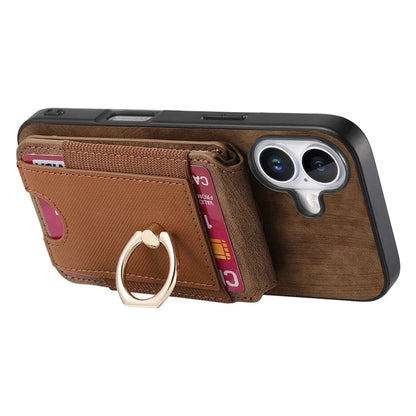 D14 For iPhone 16 Plus Case Vertical Flip Card Holder Ring Holder Kickstand Leather Back Cover