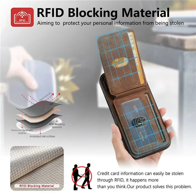 D14 For iPhone 16 Plus Case Vertical Flip Card Holder Ring Holder Kickstand Leather Back Cover