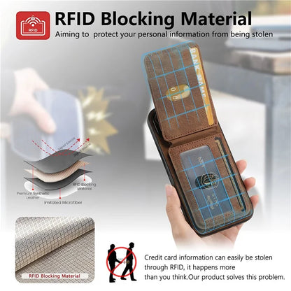 D14 For iPhone 16 Plus Case Vertical Flip Card Holder Ring Holder Kickstand Leather Back Cover