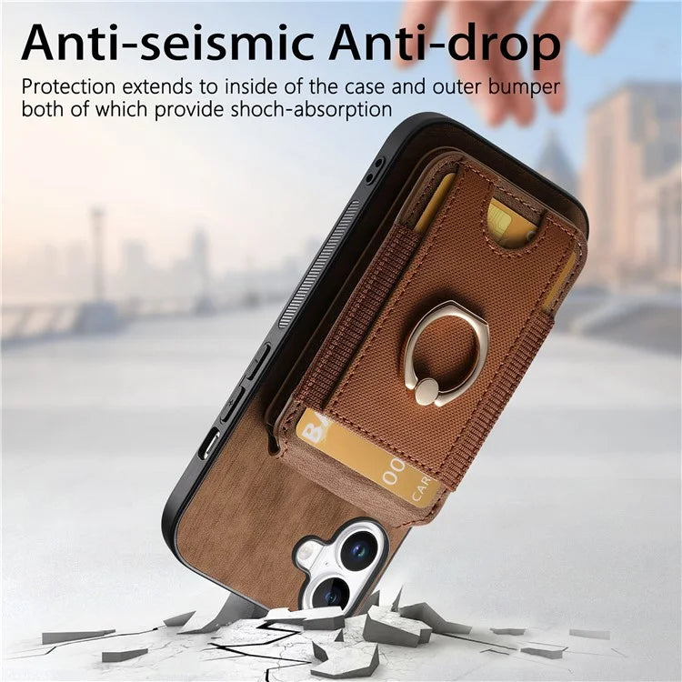 D14 For iPhone 16 Plus Case Vertical Flip Card Holder Ring Holder Kickstand Leather Back Cover