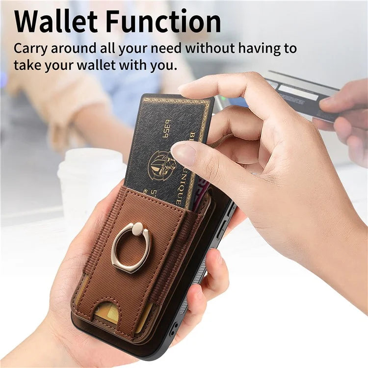 D14 For iPhone 16 Plus Case Vertical Flip Card Holder Ring Holder Kickstand Leather Back Cover