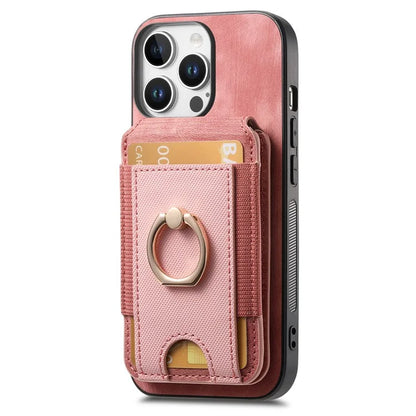 D14 For iPhone 16 Pro Case Vertical Flip Card Holder Ring Holder Kickstand Leather Back Cover