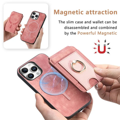 D14 For iPhone 16 Pro Case Vertical Flip Card Holder Ring Holder Kickstand Leather Back Cover