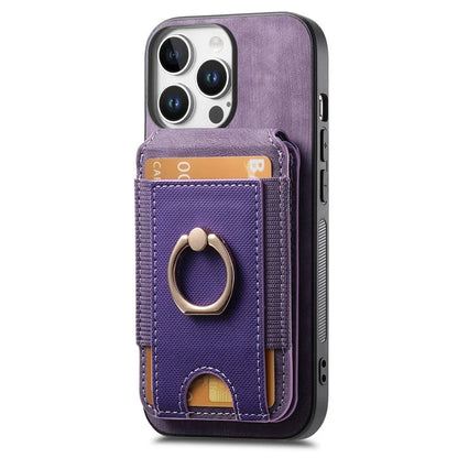 D14 For iPhone 16 Pro Case Vertical Flip Card Holder Ring Holder Kickstand Leather Back Cover