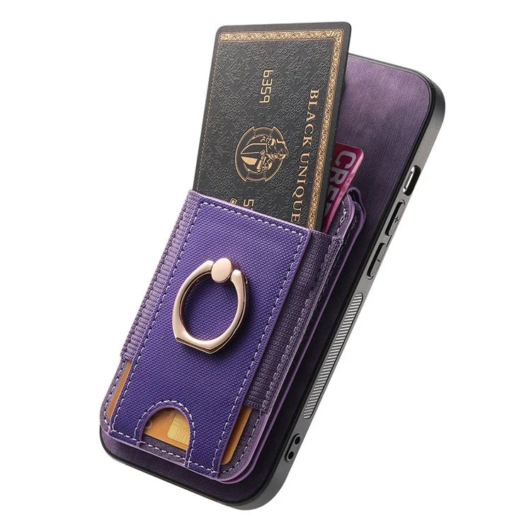 D14 For iPhone 16 Pro Case Vertical Flip Card Holder Ring Holder Kickstand Leather Back Cover
