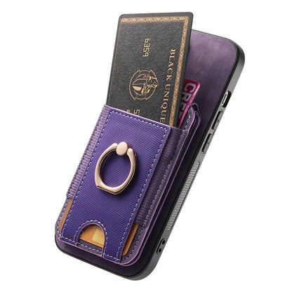 D14 For iPhone 16 Pro Case Vertical Flip Card Holder Ring Holder Kickstand Leather Back Cover