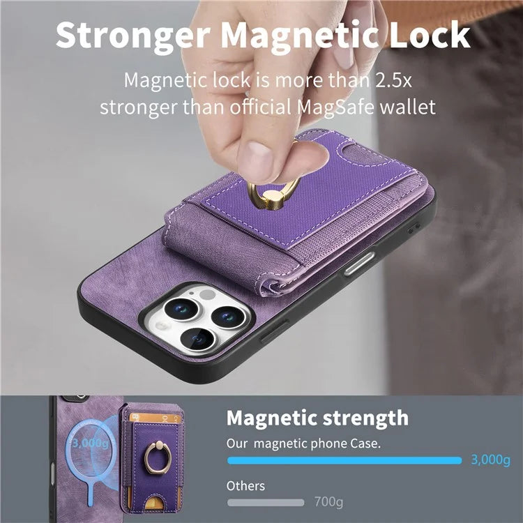 D14 For iPhone 16 Pro Case Vertical Flip Card Holder Ring Holder Kickstand Leather Back Cover