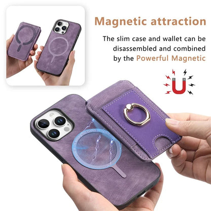 D14 For iPhone 16 Pro Case Vertical Flip Card Holder Ring Holder Kickstand Leather Back Cover